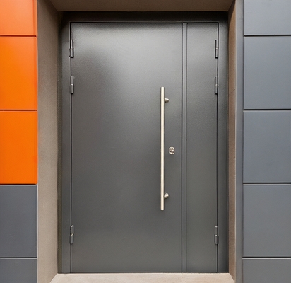 Серая дверь с ручкой-скобой